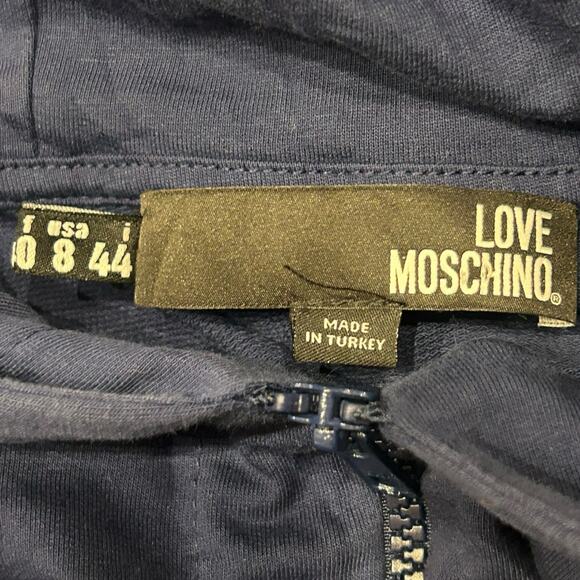 Love Moschino Navy Cotton Hoodie Dress Sequin Ice Cream Patch / Size 8 - - Picture 4 of 5